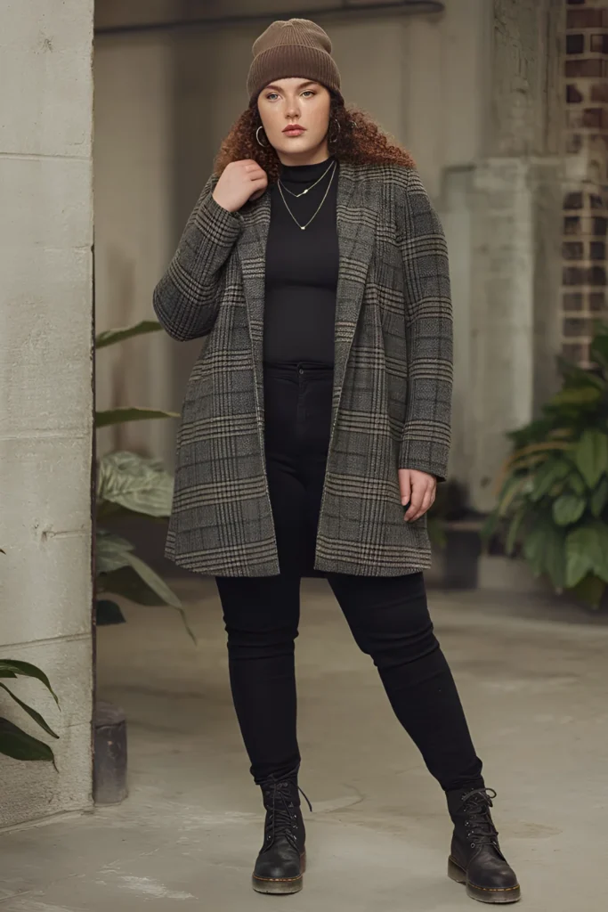 Winter Plus Grunge Vintage Coat And Black Skinny Jeans Outfit