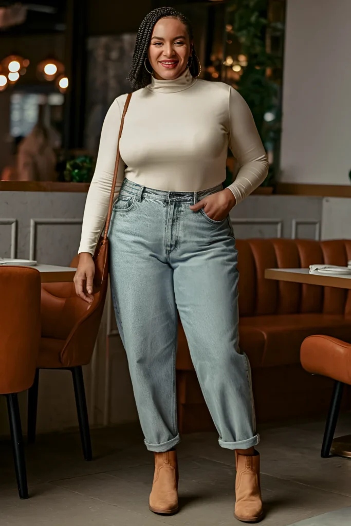 Cozy Turtleneck with High-Waisted Mom Jeans