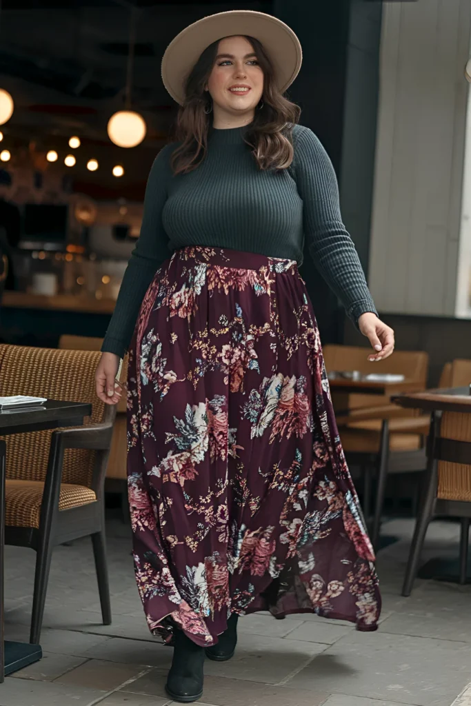 Floral Maxi Skirt with a Sweater