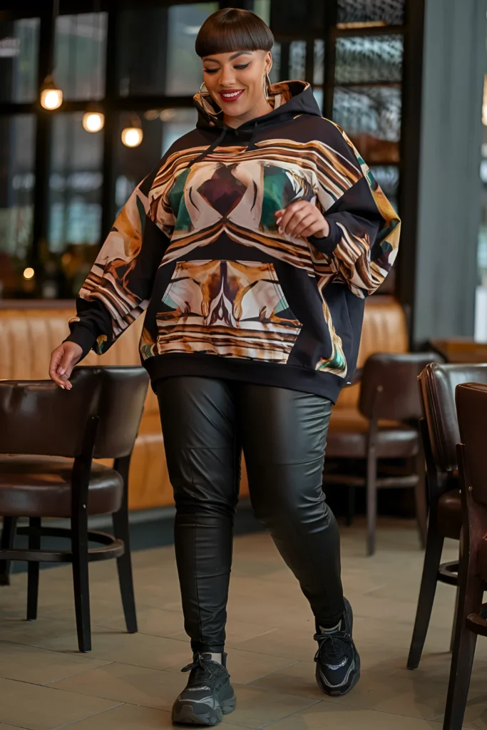 Oversized Hoodie with Faux Leather Leggings