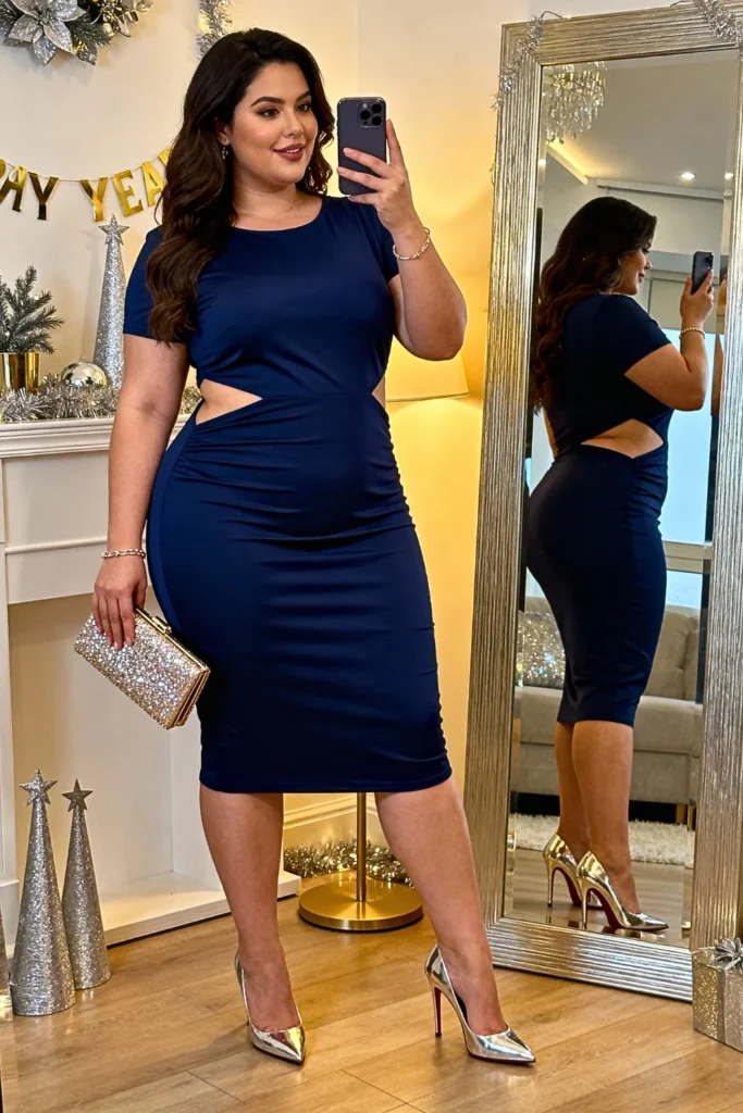 Plus Size Cutout Bodycon Dress with Stilettos Outfit