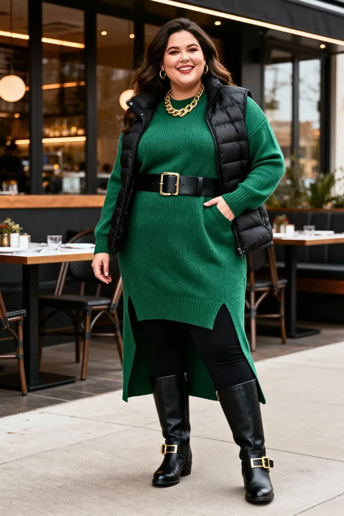 Plus Size Forest Green Tunic and Leggings Outfit