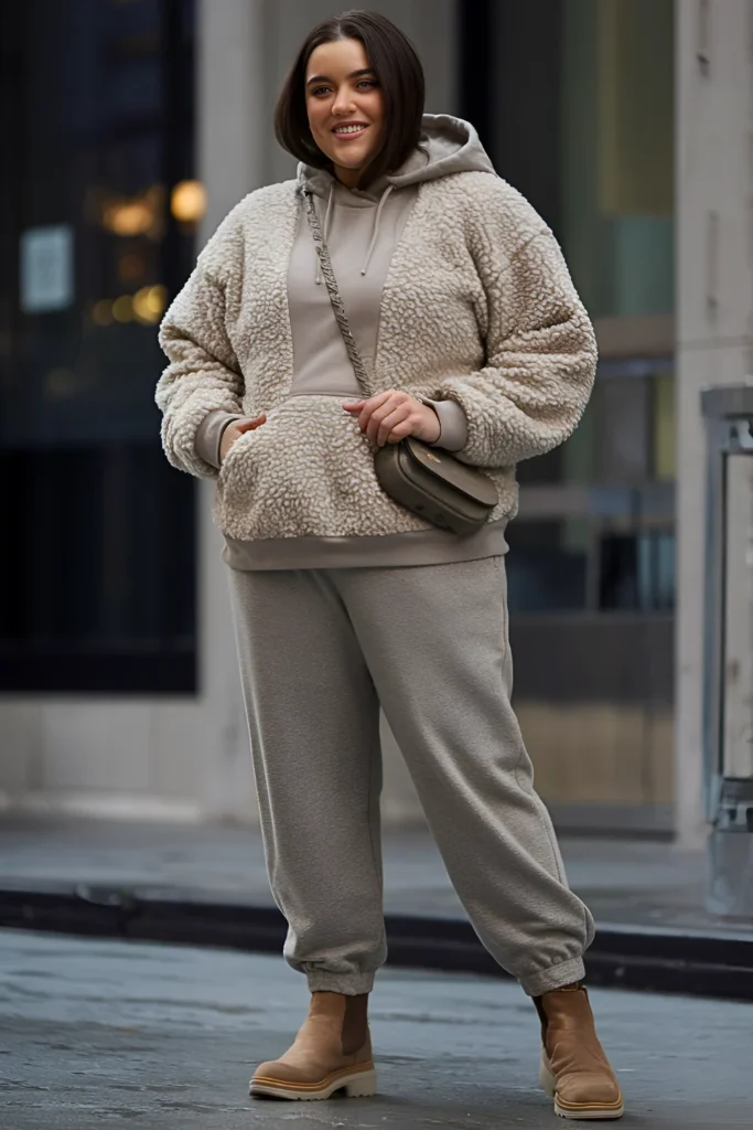 Plus Size New York Joggers and a Sherpa Hoodie Outfit