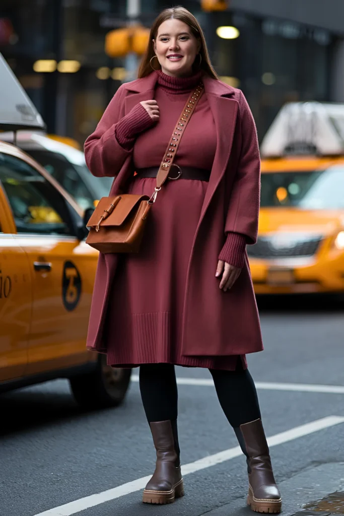 Plus Size New York Sweater Dress and Boots Outfit