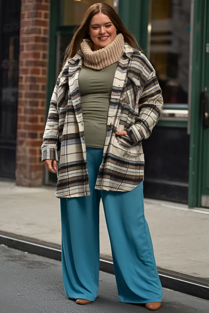 Plus Size New York Wide-Leg Pants and a Shacket Outfit