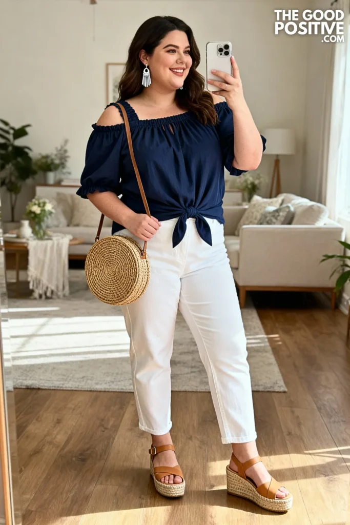 Plus Size Peasant Top with Ankle-Length Pants Outfit