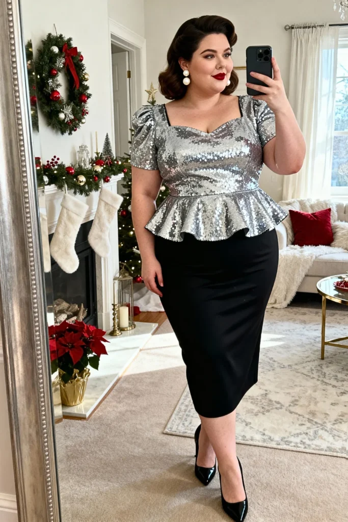 Plus Size Peplum Top with Pencil Skirt Outfit
