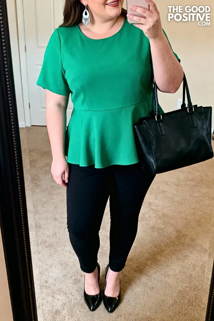Plus Size Peplum Top with Slim Pants Outfit