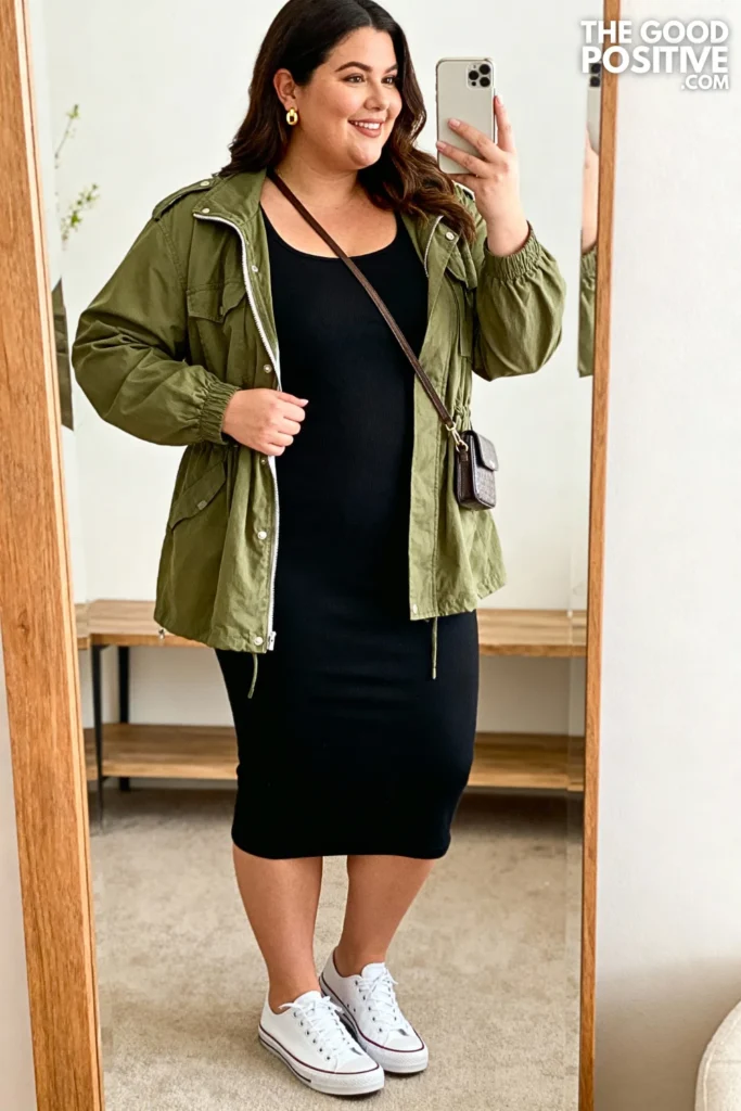 Plus Size Utility Jacket with Tank Dress Outfit