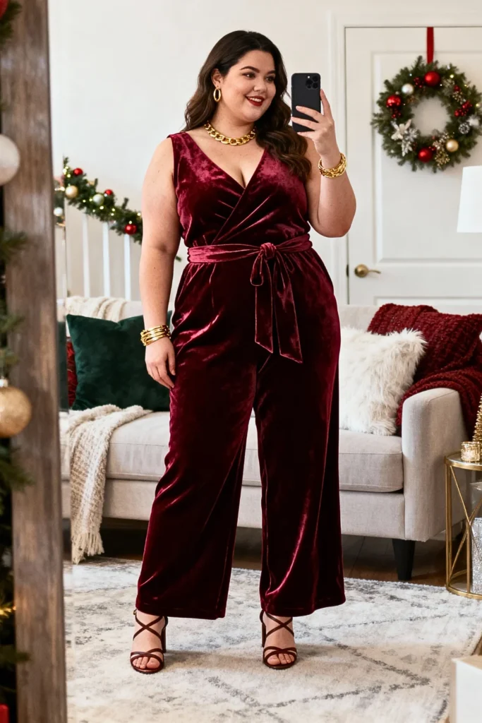Plus Size Wrap Front Jumpsuit with Accessories Outfit