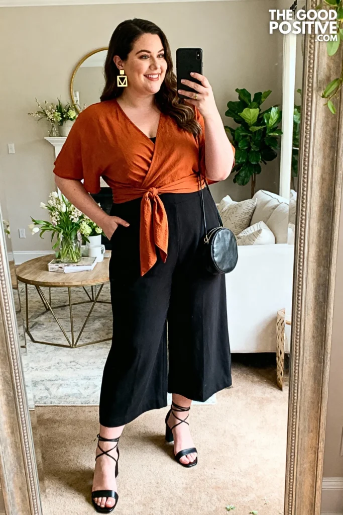 Plus Size Wrap Top with Culottes Outfit