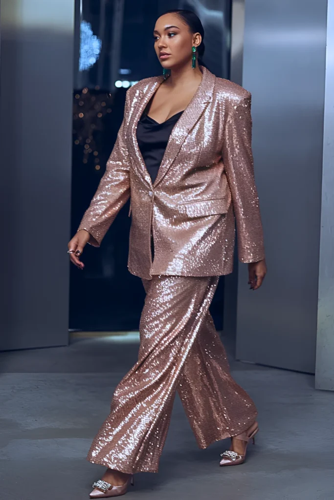 Rose Gold Sequins, Blazer & Wide-Leg Pants