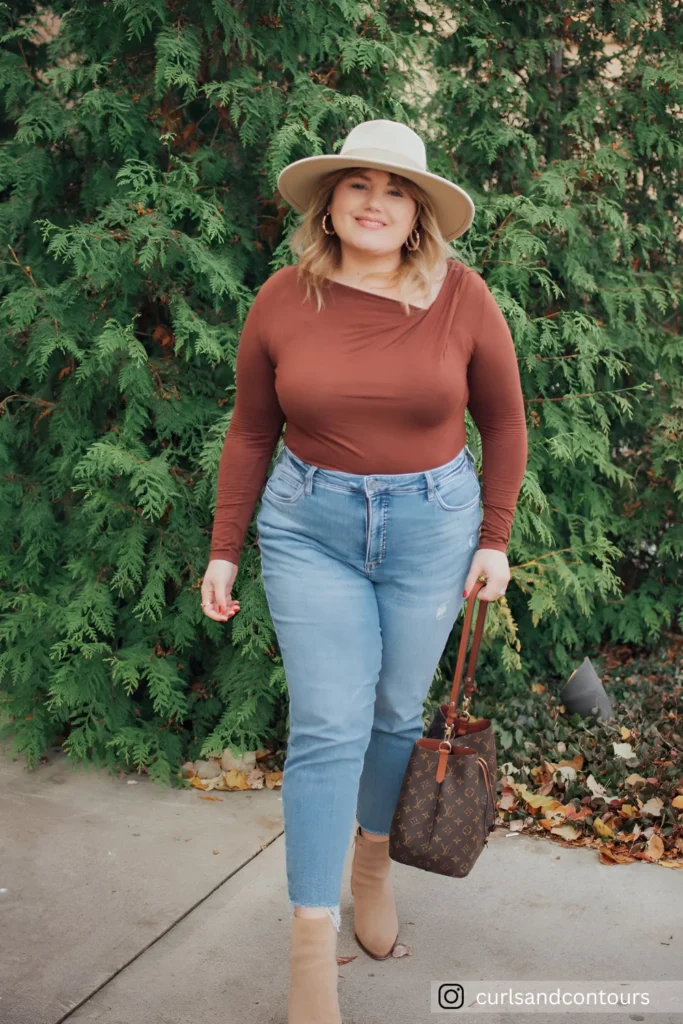 Rust Bodysuit & High-Waist Denim