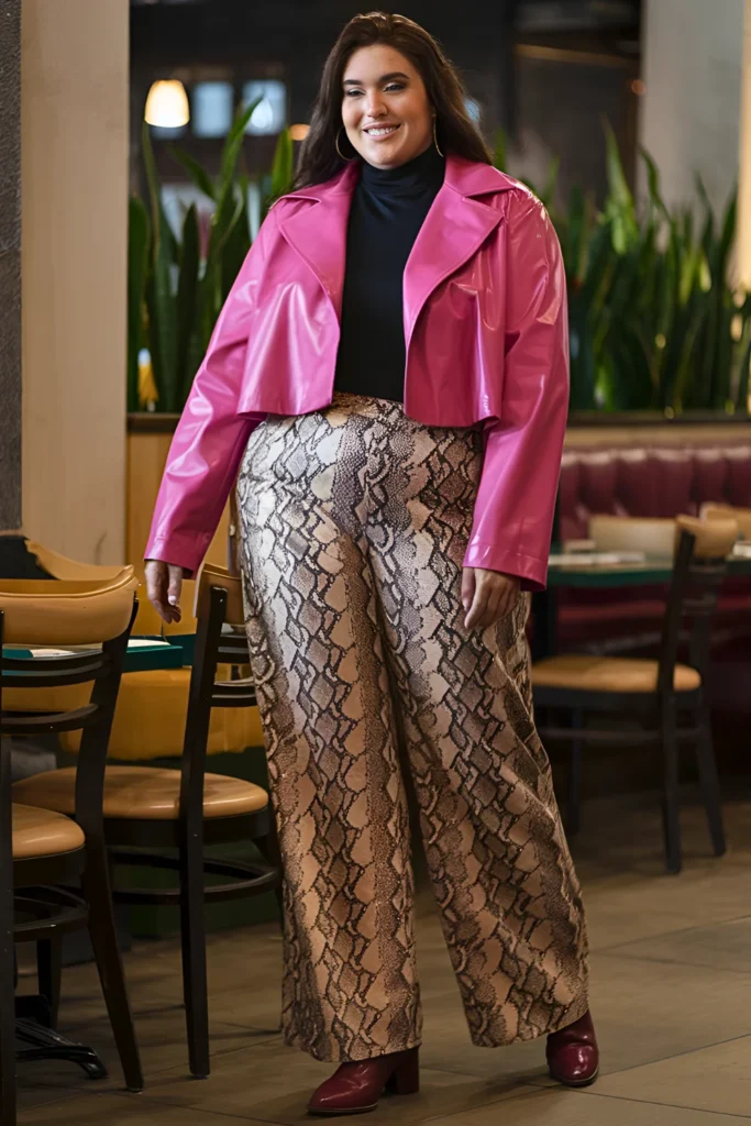 Faux Coat and Snakeskin Pants