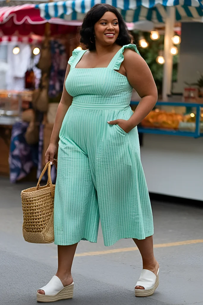 Cute Plus Mint Seersucker Jumpsuit Spring Outfit