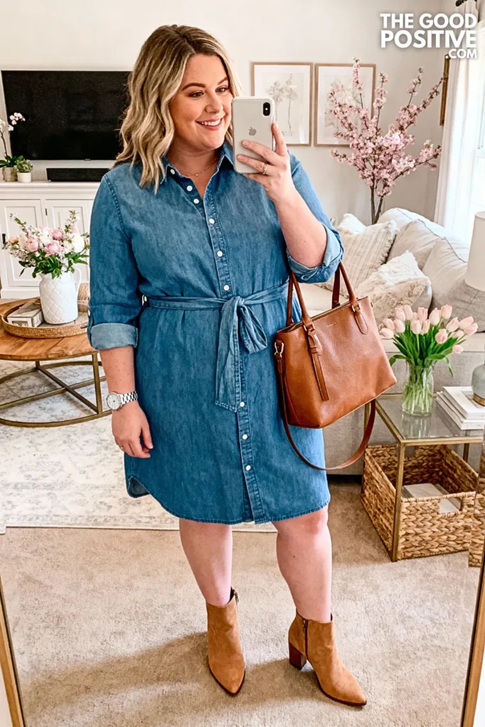 Plus Size Button-Down Shirtdress with Belt Outfit