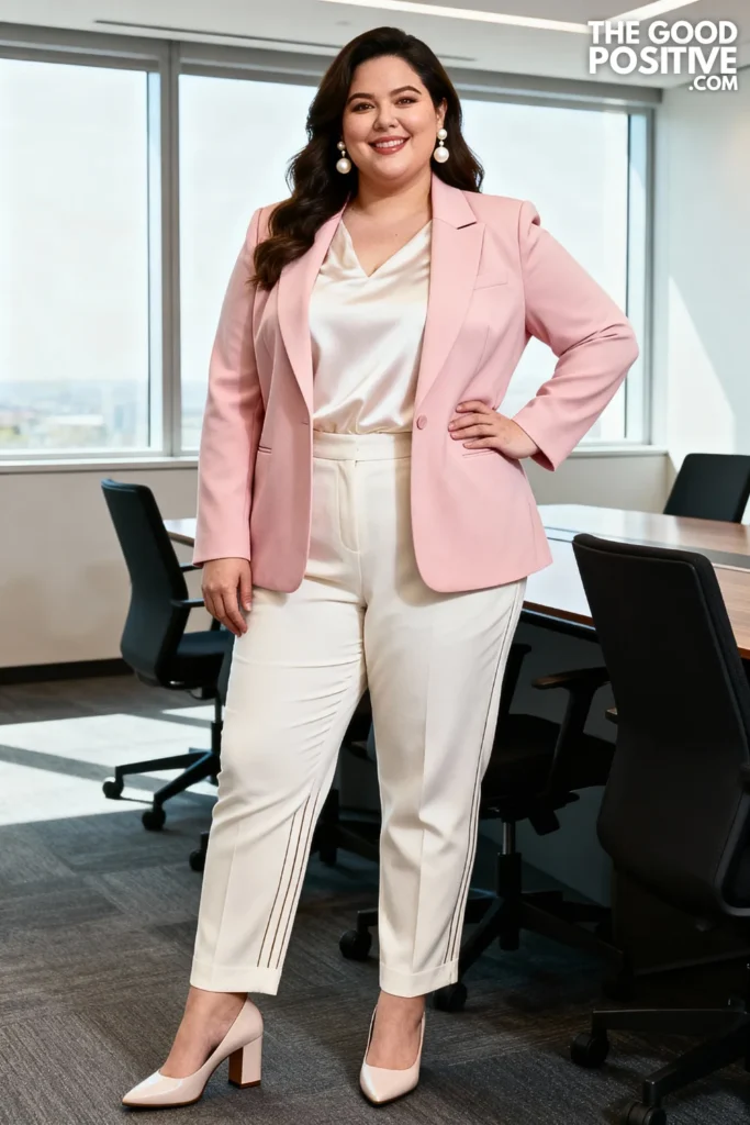 Plus Size Collarless Blazer and Chino Pants Outfit