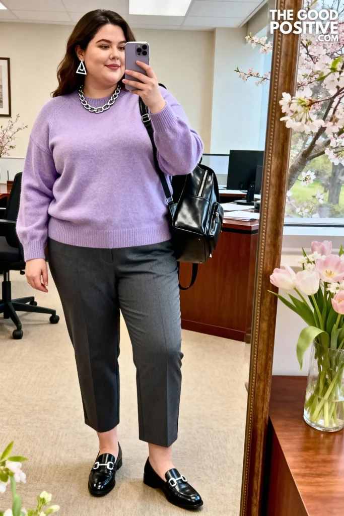 Plus Size Crewneck Sweater with Cropped Pants Outfit