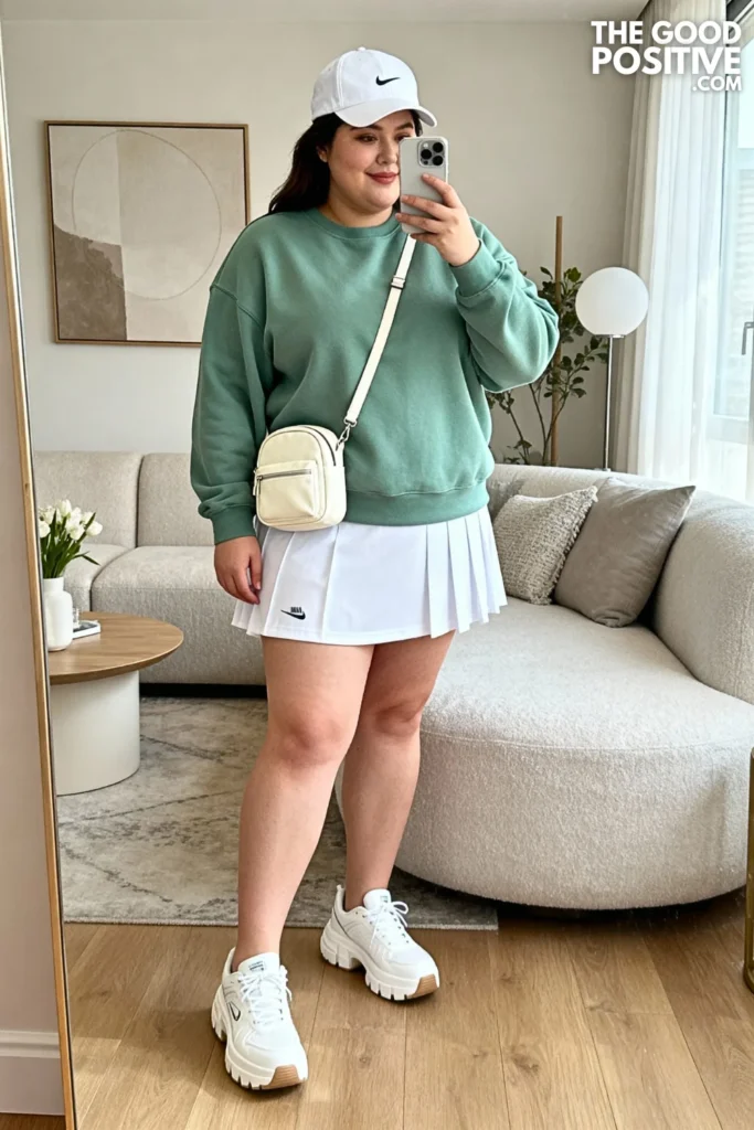 Plus Size Crewneck Sweatshirt and Skort Outfit