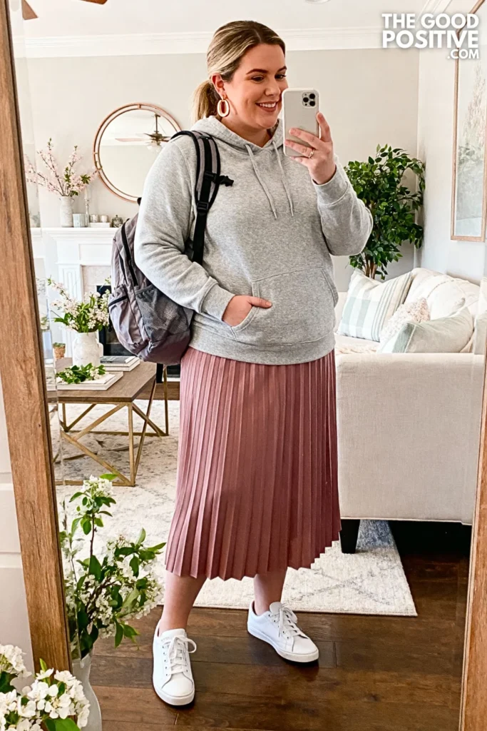 Plus Size Hoodie with Midi Skirt Outfit