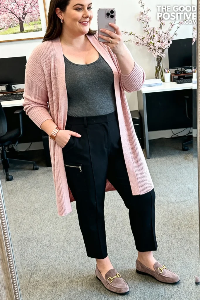 Plus Size Longline Cardigan with Ankle Pants Outfit