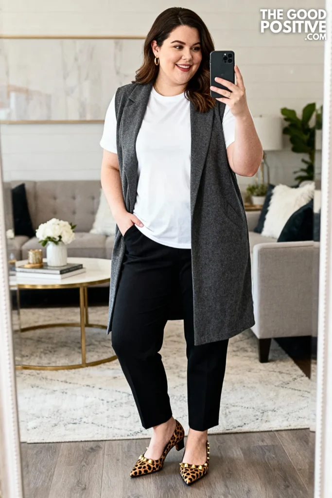 Plus Size Longline Vest and Ankle Pants Outfit