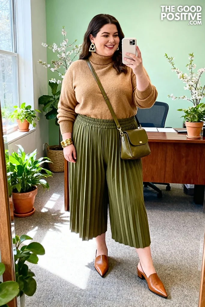 Plus Size Mock Neck Sweater with Culottes Outfit
