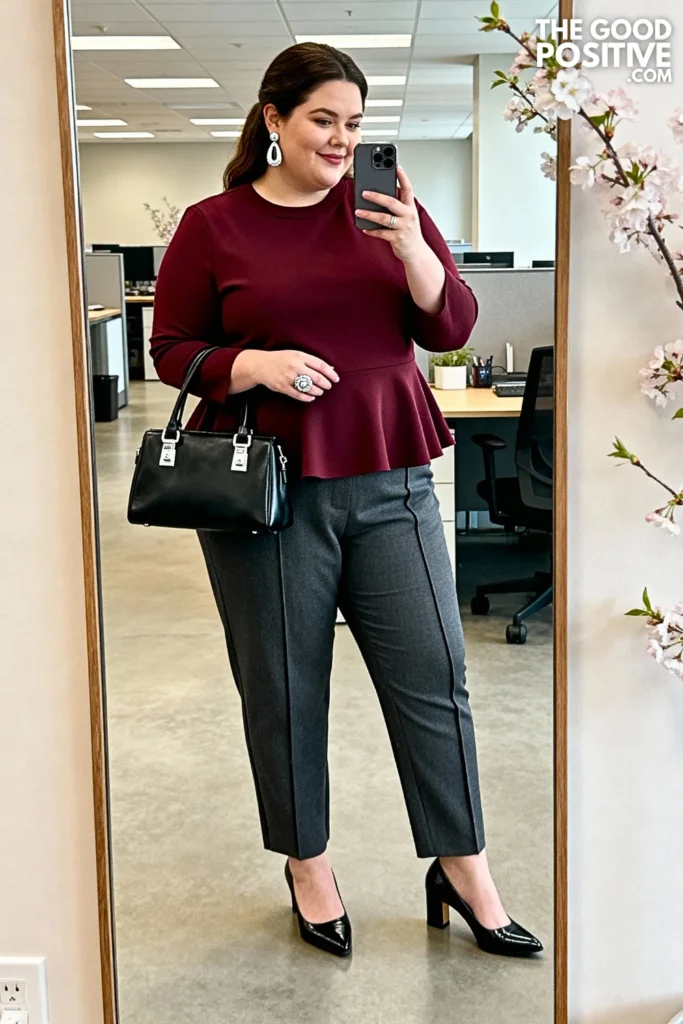 Plus Size Peplum Top with Dress Pants Outfit