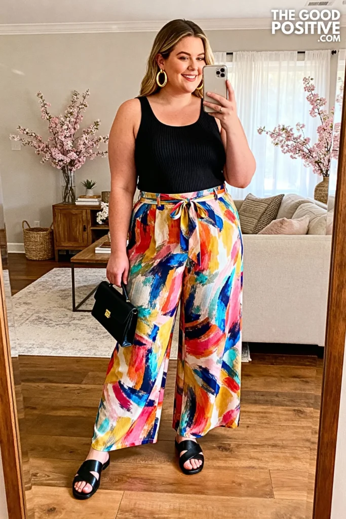 Plus Size Printed Palazzo Pants and Tank Top Outfit