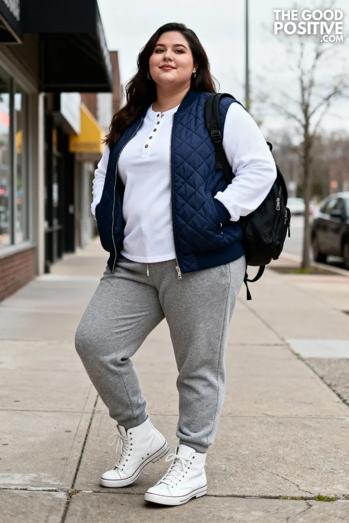 Plus Size Quilted Jacket and Jogger Pants Outfit