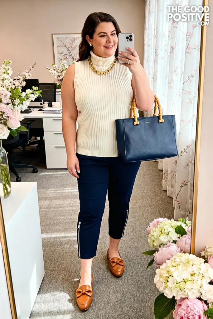 Plus Size Sleeveless Turtleneck with Capri Pants Outfit