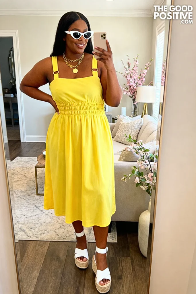 Plus Size Smocked Waist Midi Sundress Outfit