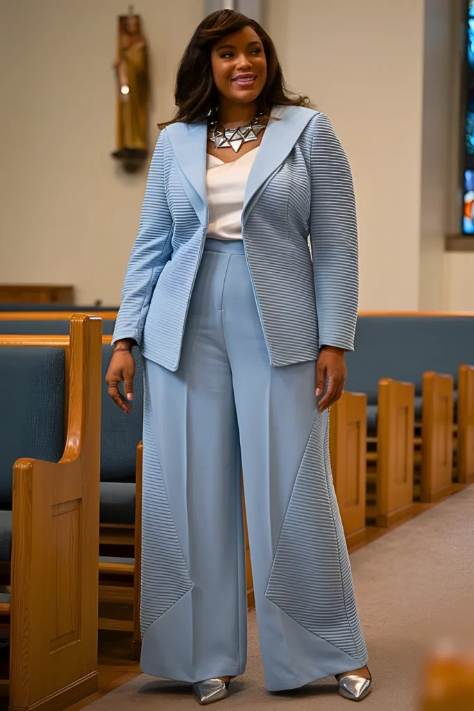 Plus Size Spring Church Architectural Periwinkle Set Outfit