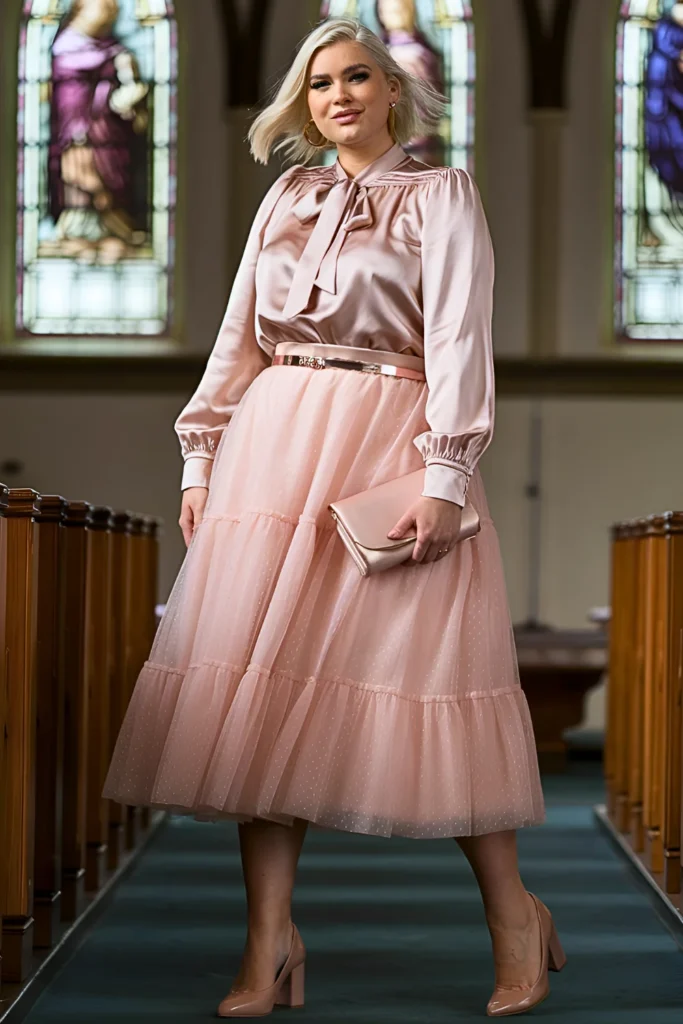 Plus Size Spring Church Blush Tulle Romance Outfit