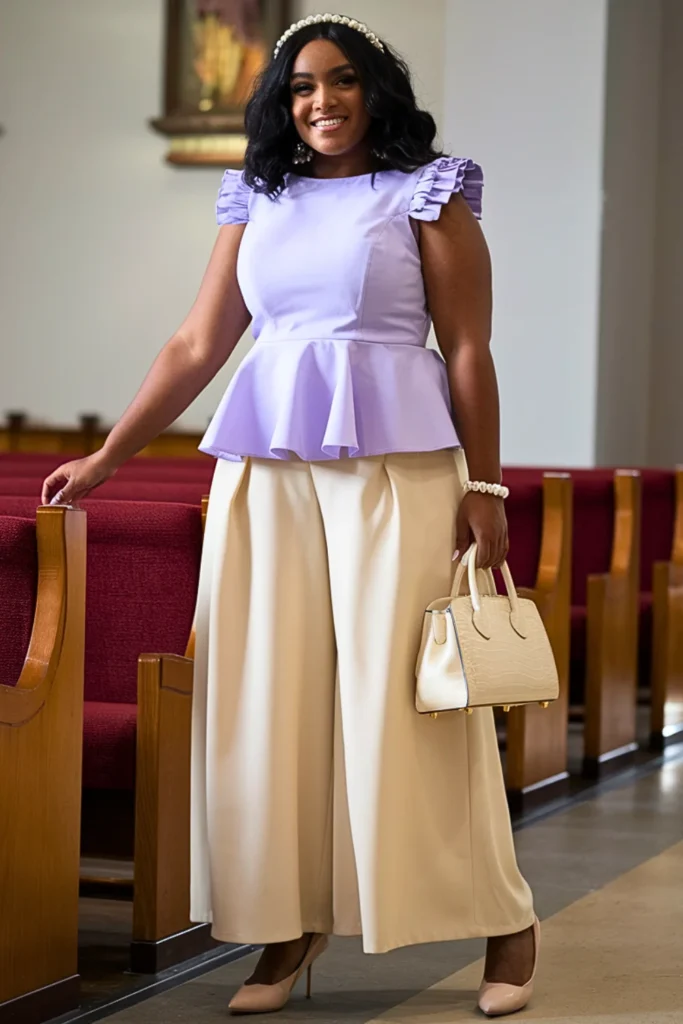 Plus Size Spring Church Classy Lavender Peplum Set Outfit