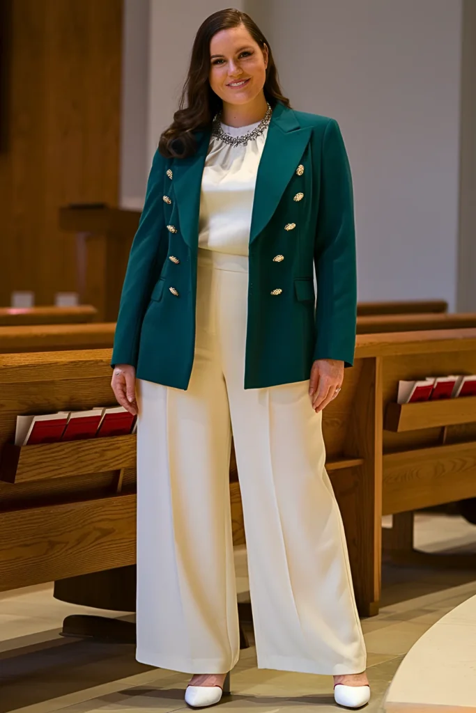 Plus Size Spring Church Emerald Green Power Ensemble Outfit