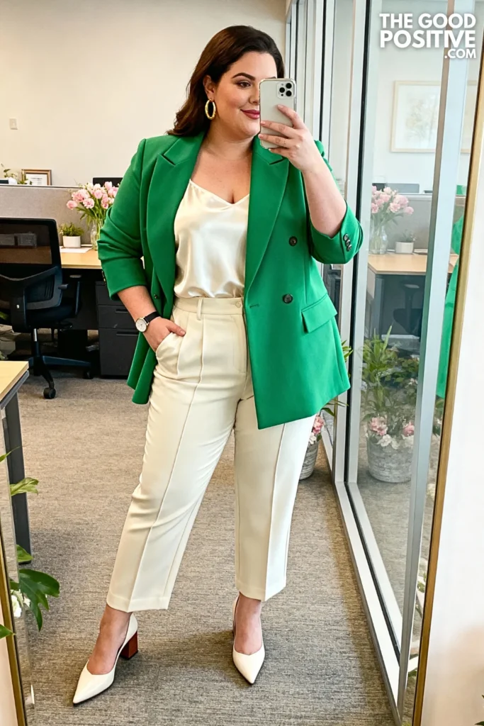 Plus Size Structured Blazer with Wide-Leg Trousers Outfit