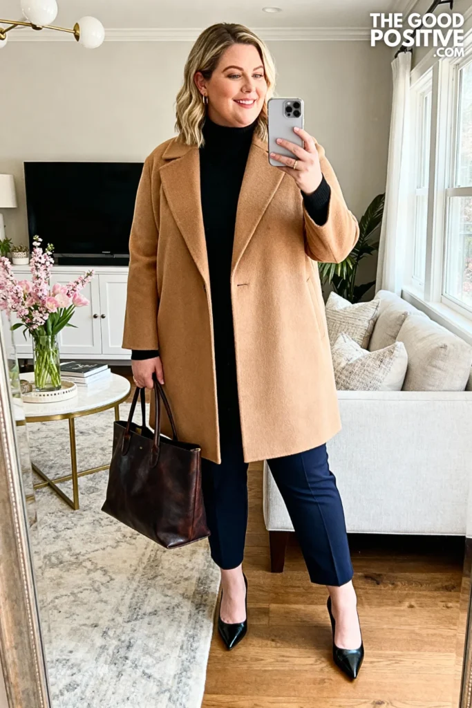 Plus Size Structured Coat with Tapered Trousers Outfit