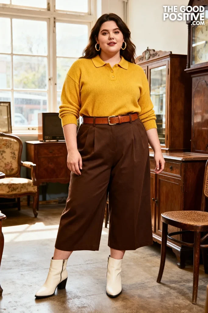 Plus Size Sweater Polo and Culottes Outfit