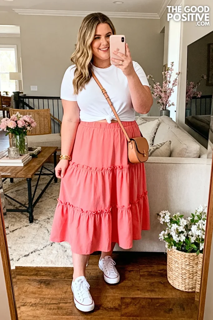 Plus Size Tiered Ruffle Skirt and Fitted Tee Outfit