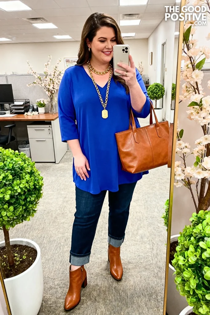 Plus Size Tunic Top with Straight-Leg Jeans Outfit