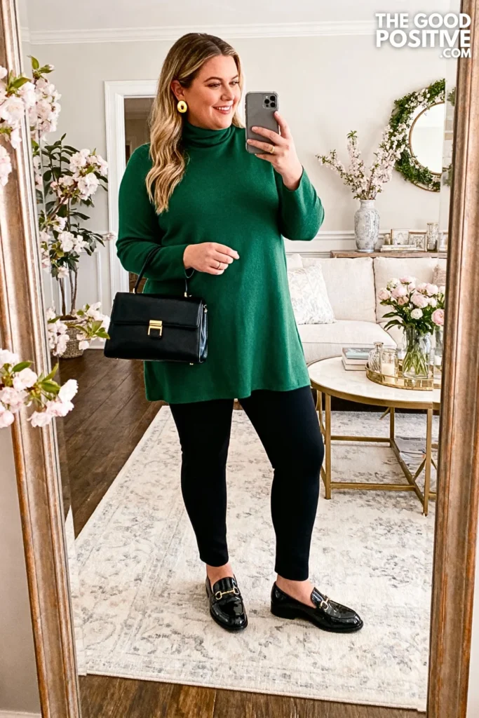 Plus Size Turtleneck Tunic with Straight Pants Outfit
