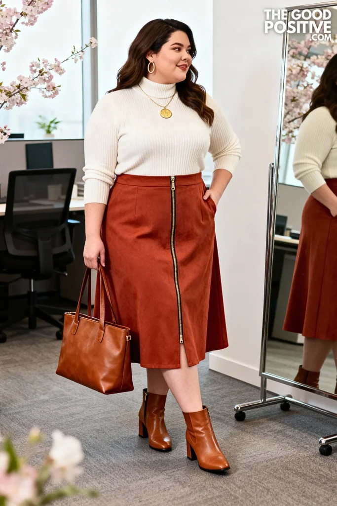 Plus Size Turtleneck with Midi Skirt Outfit