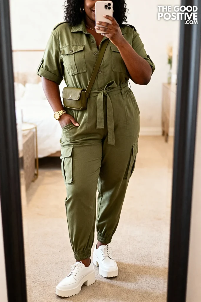 Plus Size Utility Jumpsuit With Tie Waist Outfit