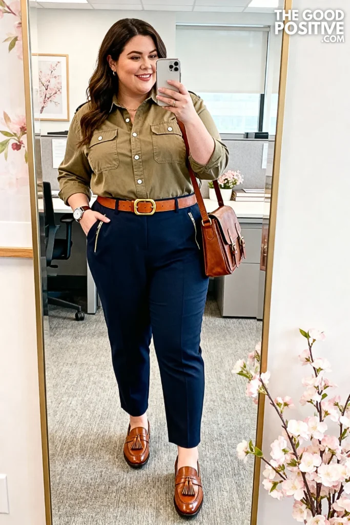 Plus Size Utility Shirt with Tapered Trousers Outfit