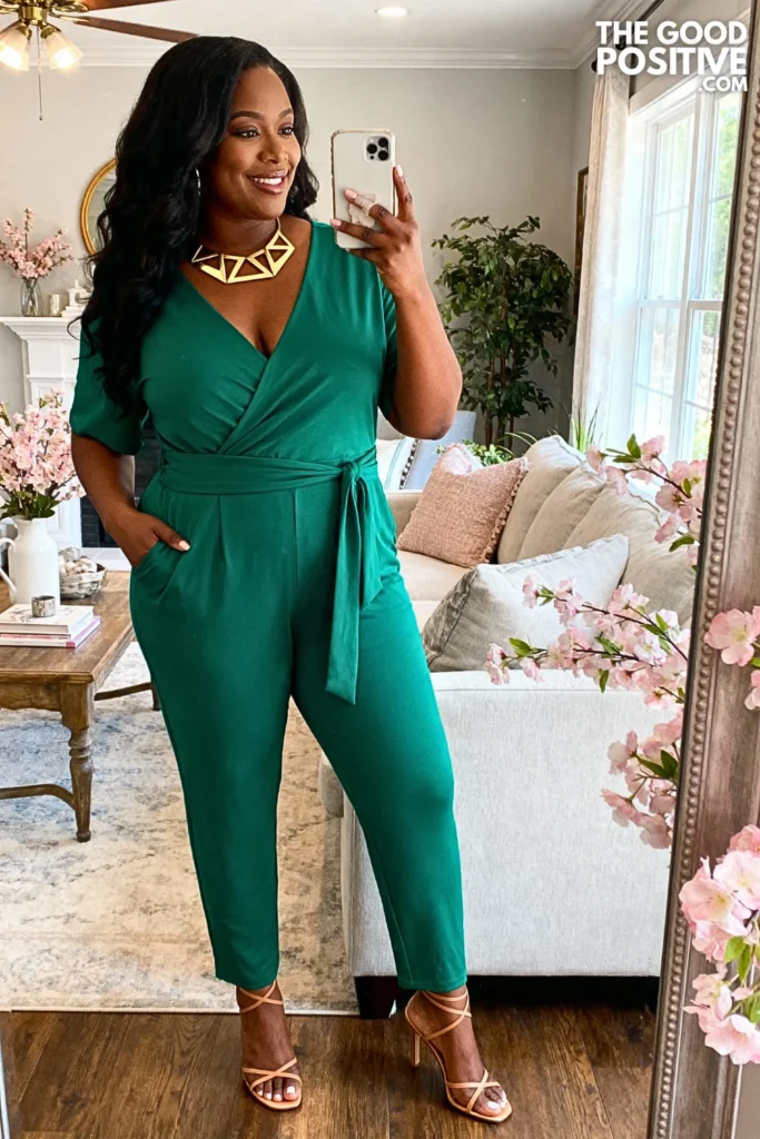Plus Size Wrap Front Jersey Jumpsuit Outfit