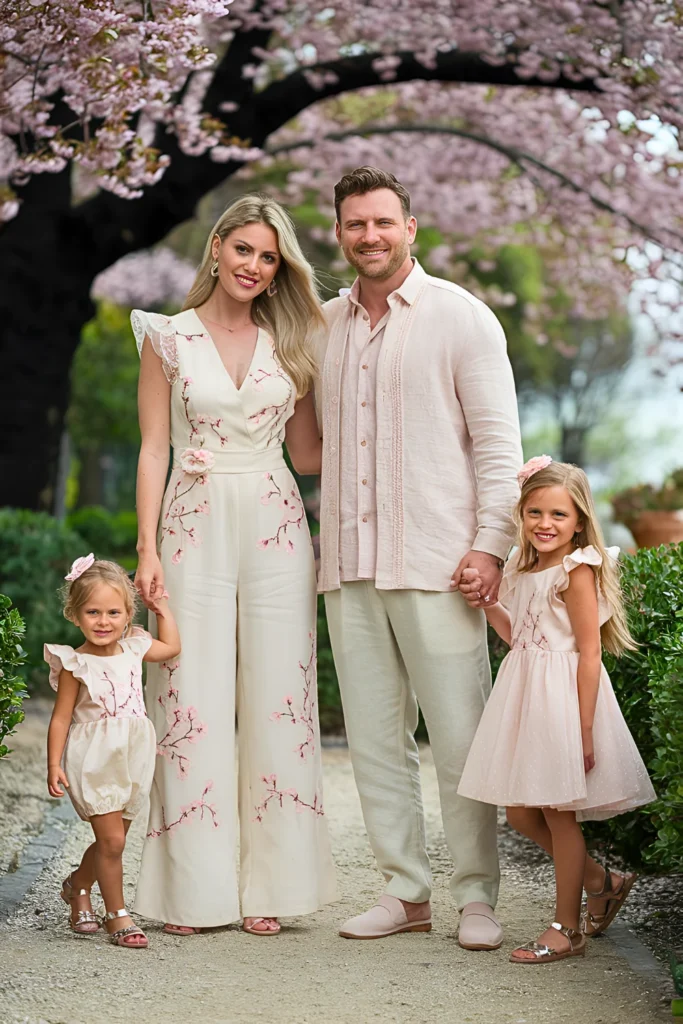 Spring Family Pictures Blush & Cream Cherry Blossom Outfits