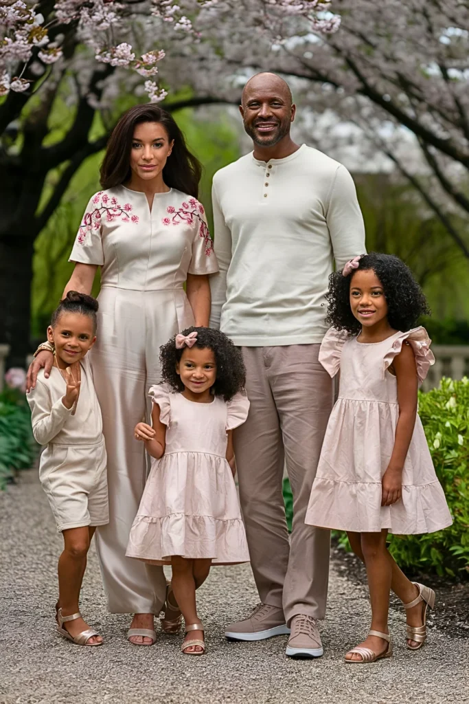 Spring Family Pictures Cherry Blossom Neutrals Outfits