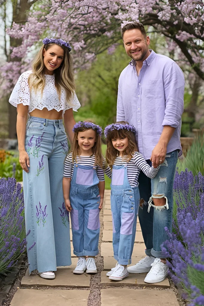 Spring Family Pictures Cherry Vintage Denim & Lavender Outfits