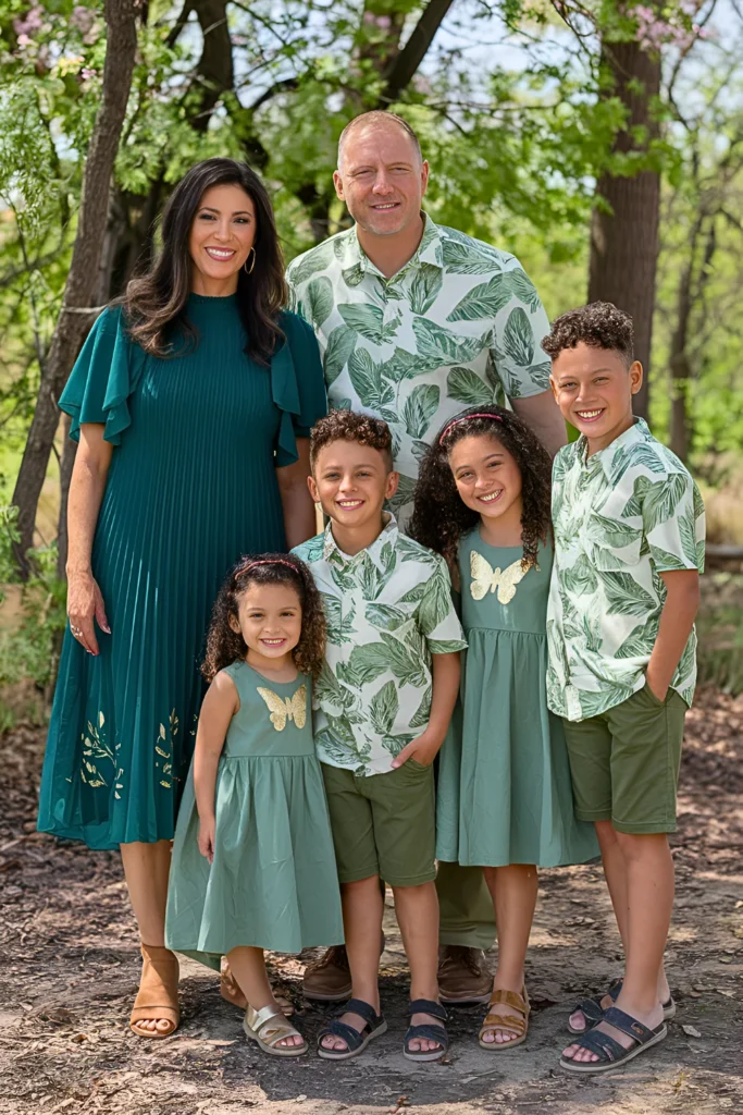 Spring Family Pictures Coastal Enchanted Forest Greens Outfits